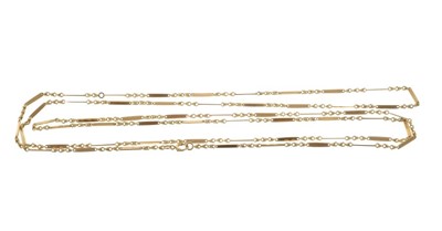 Lot 423 - Early 20th century 15ct rose gold long chain with fancy links, approximately 146cm length