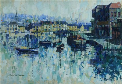 Lot 1309 - *Dexter Brown (b.1942) gouache - boats in the quay, signed, in glazed frame