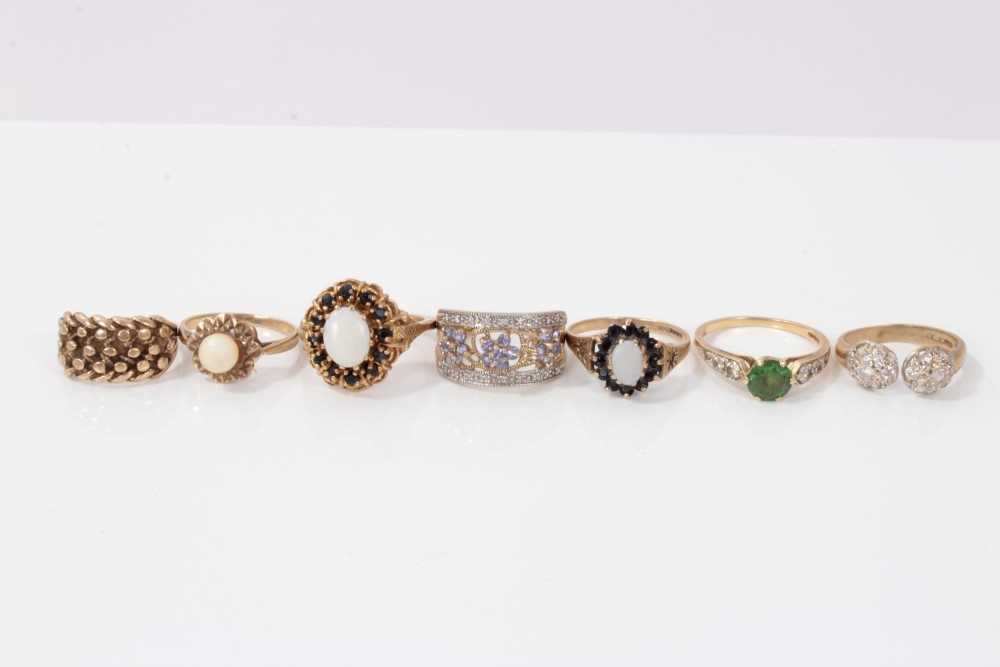 Lot 3223 - Group seven gold gem set rings