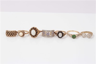 Lot 3223 - Group seven gold gem set rings