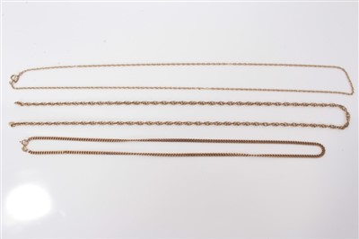 Lot 3224 - Three gold (9ct) chains