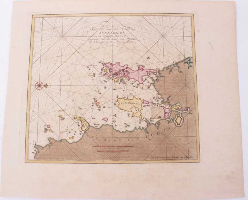 Lot 747 - Johannes Van Keulen (1654-1715), hand-coloured map - ‘Junkseilon’ (Phuket), circa 1700, 24cm x 27cm.