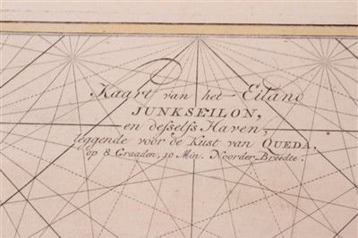 Lot 747 - Johannes Van Keulen (1654-1715), hand-coloured map - ‘Junkseilon’ (Phuket), circa 1700, 24cm x 27cm.