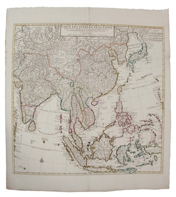 Lot 1001 - Guillaume de L’Isle (1675-1726), hand-coloured map - ‘Carte des indes et de la Chine’, ‘Chez Jean Covens et Corneille Mortier’, 1700, 62cm x 63cm.