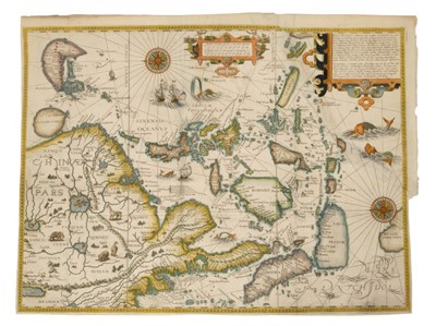 Lot 752 - Jan Huygen Van Linschoten (1563-1610), hand-coloured map - ‘Exacta & Accurata Delineatio cum Orarum Maritimarum tum Etiam Locorum Terrestrium quae in Regionibus China, Cauchinchina, Camboja sive Ch...