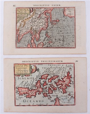 Lot 753 - Pietrus Kaerius & Pieter van den Keere (1571-1646), two hand-coloured maps, Latin text description verso - ‘China’ (Mercator-Hondius 1606); ‘Insulae Phlippinae’ (Mercator-Hondius 1606), image 8cm x...