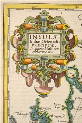 Lot 755 - Gerhard Mercator (1512-1594), hand-coloured map - ‘insulae India Orientalis’ (J. Hondius 1609), French text verso, 35cm x 46cm.