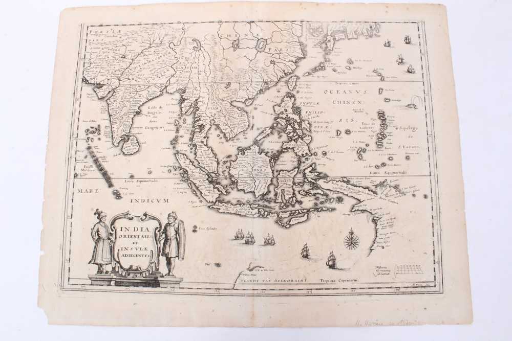 Lot 1006 - Matthaus Merrian (1593-1650), engraved map - ‘India Orientalis et Insulae Adiecentes’, 1646 (1670- 1680), 27cm x 36cm.