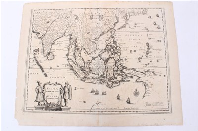 Lot 1006 - Matthaus Merrian (1593-1650), engraved map - ‘India Orientalis et Insulae Adiecentes’, 1646 (1670- 1680), 27cm x 36cm.