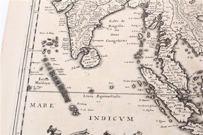 Lot 1006 - Matthaus Merrian (1593-1650), engraved map - ‘India Orientalis et Insulae Adiecentes’, 1646 (1670- 1680), 27cm x 36cm.