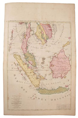 Lot 1007 - Pierre Mortier (1661-1711), hand-coloured map - ‘lLe Royaume de Siam avec les Royaumes qui luy font tributaries et les Isles de Sumatra Andemaon etc.’ 1700, 79cm x 56cm