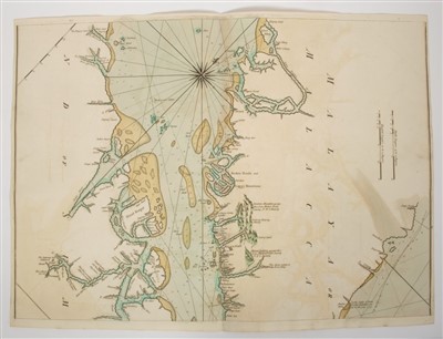 Lot 760 - W & L Mount, T & T Page, late 18th Century, hand-coloured map - ‘A New and Correct Chart of the Straits of Malacca’, 1753, across three sheets, total map size 70cm x 147cm