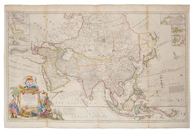 Lot 1013 - Herman Moll (d. 1732), large hand-coloured map - ‘Asia’ presentation to William, Lord Cowper, Lord High Chancellor of Great Britain’, printed by Thomas Bowles, Philip Overton and John King, 1717