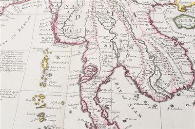 Lot 1011 - Herman Moll (d. 1732), large hand-coloured map -‘A map of East Indies.... to Ye Directors of Ye Hon.ble United East-India Company’, 1717, 62cm x 101cm.