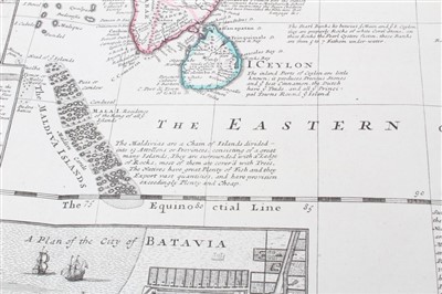 Lot 1011 - Herman Moll (d. 1732), large hand-coloured map -‘A map of East Indies.... to Ye Directors of Ye Hon.ble United East-India Company’, 1717, 62cm x 101cm.