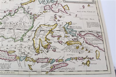 Lot 1011 - Herman Moll (d. 1732), large hand-coloured map -‘A map of East Indies.... to Ye Directors of Ye Hon.ble United East-India Company’, 1717, 62cm x 101cm.