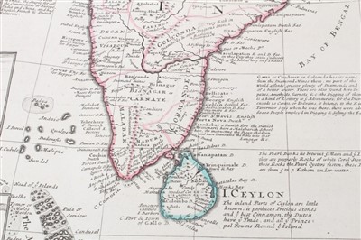 Lot 1011 - Herman Moll (d. 1732), large hand-coloured map -‘A map of East Indies.... to Ye Directors of Ye Hon.ble United East-India Company’, 1717, 62cm x 101cm.