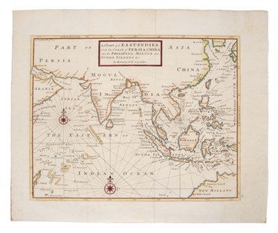 Lot 1014 - Herman Moll (d. 1732), hand-coloured map - ‘ A chart of East-Indies and the Coast of Persia, China, also the Philippina, Moluccan and Sunda Islands & c.’ 26cm x 36cm.