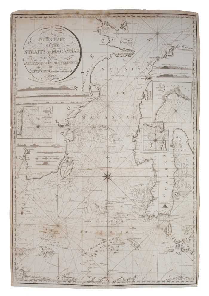 Lot 1017 - John William Norie (1772-1843), engraved map - ‘A new chart of the Straits of Macassar with various additions and improvements’, 1831, 93cm x 68cm.