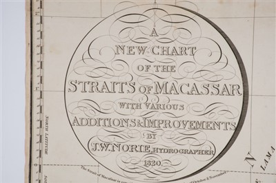 Lot 1017 - John William Norie (1772-1843), engraved map - ‘A new chart of the Straits of Macassar with various additions and improvements’, 1831, 93cm x 68cm.