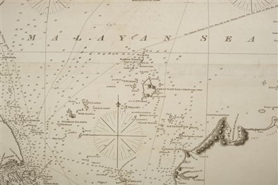 Lot 766 - John William Norie (1722-1843), engraved map - ‘A new chart of The China Sea & East India Archipelago’, published 1821, 154cm x 62cm.