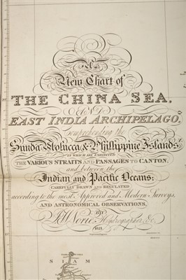 Lot 766 - John William Norie (1722-1843), engraved map - ‘A new chart of The China Sea & East India Archipelago’, published 1821, 154cm x 62cm.