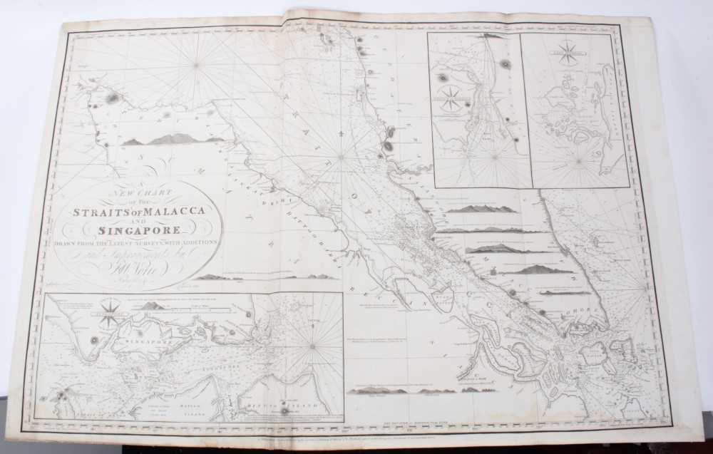 Lot 767 - John William Norie (1722-1843), engraved map - ‘A new chart of The Straits of Malacca and Singapore’, published 1820, 62cm x 92cm.