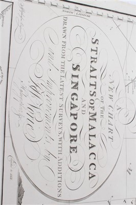 Lot 767 - John William Norie (1722-1843), engraved map - ‘A new chart of The Straits of Malacca and Singapore’, published 1820, 62cm x 92cm.