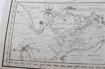 Lot 767 - John William Norie (1722-1843), engraved map - ‘A new chart of The Straits of Malacca and Singapore’, published 1820, 62cm x 92cm.