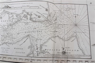 Lot 767 - John William Norie (1722-1843), engraved map - ‘A new chart of The Straits of Malacca and Singapore’, published 1820, 62cm x 92cm.