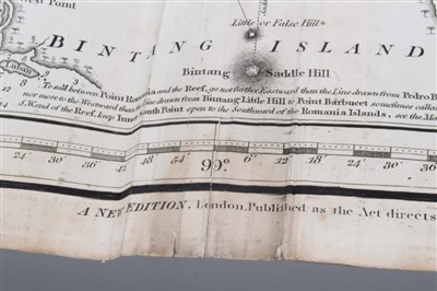 Lot 767 - John William Norie (1722-1843), engraved map - ‘A new chart of The Straits of Malacca and Singapore’, published 1820, 62cm x 92cm.