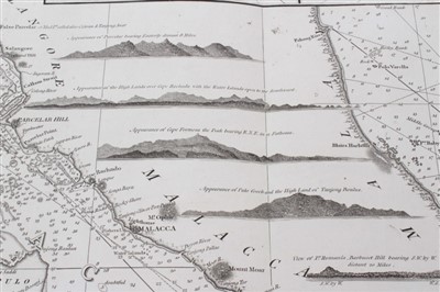 Lot 767 - John William Norie (1722-1843), engraved map - ‘A new chart of The Straits of Malacca and Singapore’, published 1820, 62cm x 92cm.