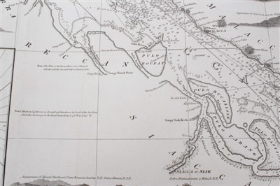 Lot 767 - John William Norie (1722-1843), engraved map - ‘A new chart of The Straits of Malacca and Singapore’, published 1820, 62cm x 92cm.