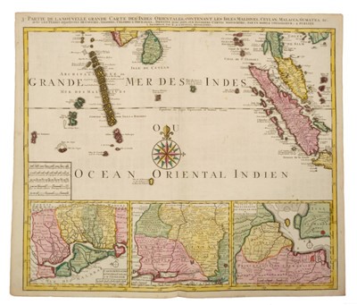 Lot 773 - Joachim Ottens (17th / 18th century), set of three (of four) hand-coloured maps - ‘Partie de la Nouvelle Grande Carte des Indies Orientales’ ‘...Maldives, Ceylon, Malacca, Sumatra &c.’, ‘...Isles d...