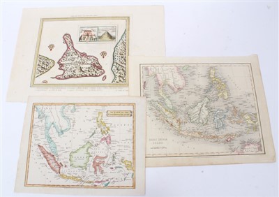 Lot 1021 - Ant. F Prevost (1697-1763), hand-coloured engraving - ‘Ile de Baly au Petit Java’, 1761, 19cm x 24cm, together with two 19th century maps of East Indian Isles, by Nutall, Fisher & Co., Orr & Smith...