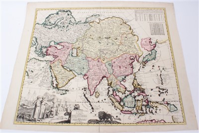 Lot 777 - Pieter Schenk (1645-1715), hand-coloured map - ‘Asiae in Tabula Geographica Delineatio’, 1700, 52cm x 58cm.