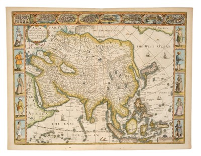 Lot 778 - John Speed (1552-1629), hand-coloured map - ‘Asia’ dated 1626, English text verso, 40cm x 52cm.