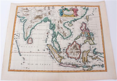 Lot 779 - John Speed (1552-1629), hand-coloured map - ‘A new map of East India’, 1676, English text verso, 39cm x 49cm.