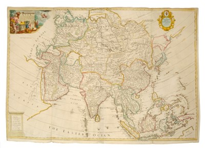 Lot 782 - John Senex (d.1740), large hand-coloured map - ‘Asia’ - dedicated to Sir George Markham Baronet, 1714, 68cm x 96cm .