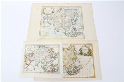 Lot 1032 - Robert de Vaugondy (1723-1786), hand-coloured map - ‘L’Asie’ 23cm x 29cm, together with a smaller variant by the same cartographer and small map of Asia by R. Reynolds, 1774 (3).