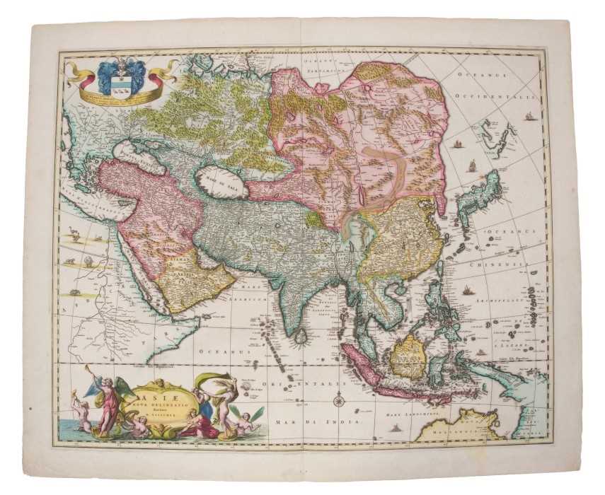 Lot 1040 - Nicolas Vischer (1618-1679), hand-coloured map - ‘Asiae Nova Delineato’, 1680, 46cm x 54cm.