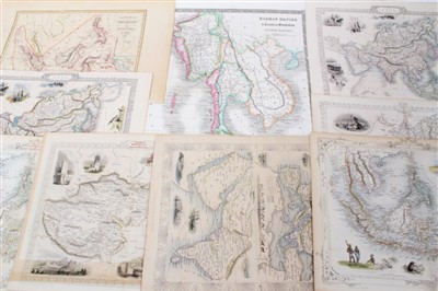 Lot 1041 - John Tallis (19th century), group of seven small printed maps - ‘Overland route to India’ and others, 32cm x 23cm, together with Henry Teasdale, 19th century map - ‘Birman Empire...’; Thierry - ‘Ca...