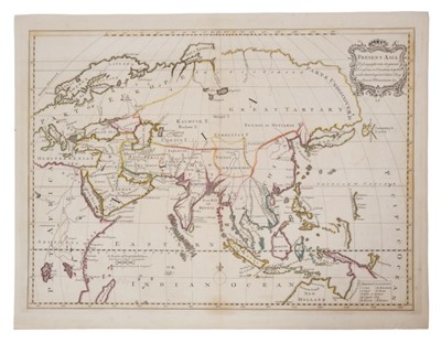 Lot 1042 - Edward Wells (1667-1727), hand-coloured map - ‘Present Asia’, 1701, 37cm x 51cm.