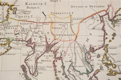 Lot 1042 - Edward Wells (1667-1727), hand-coloured map - ‘Present Asia’, 1701, 37cm x 51cm.