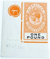 Lot 2462 - Stamps - Gibraltar 1927 £1.00 red-orange and...