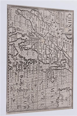 Lot 712 - Petrus Bertius (1565-1629), set of six miniature maps - Malacca; Sumatra Insula; Molucca Insulae; Insulae Philippinae; India Orien; China, Latin text verso, 1609, 9cm x 12cm.