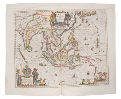 Lot 957 - Guiljelmus Blaeu (1571-1638), hand-coloured map - ‘India que Orientalis dicitur et Insulae Adiacentes’, 1635, Dutch text verso, 45cm x 51cm