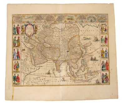 Lot 713 - Guiljelmus Blaeu (1571-1638), hand-coloured map - ‘Asia Noviter Delineata’, 1630, Dutch text verso, 38cm x 48cm.