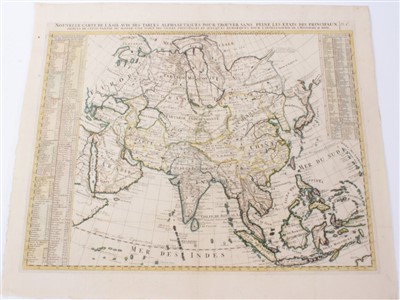 Lot 727 - Henry Abraham Chatelain (1684-1743), hand-coloured map - ‘Nouvelle Carte de L’ Asie, avec les Tables, Alphabetiques pour Trouver...’, 1719.