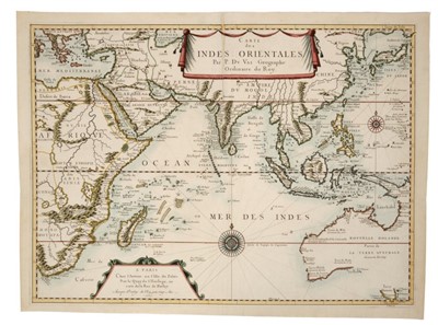 Lot 730 - Pierre Du Val (1618-1683), hand-coloured map - ‘Carte des Indes Orientales’, 1665, 39cm x 54cm.